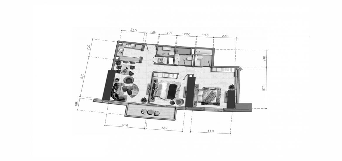 Планировка «2BR-110SQM» 2 спальни в ЖК NOBLES TOWER