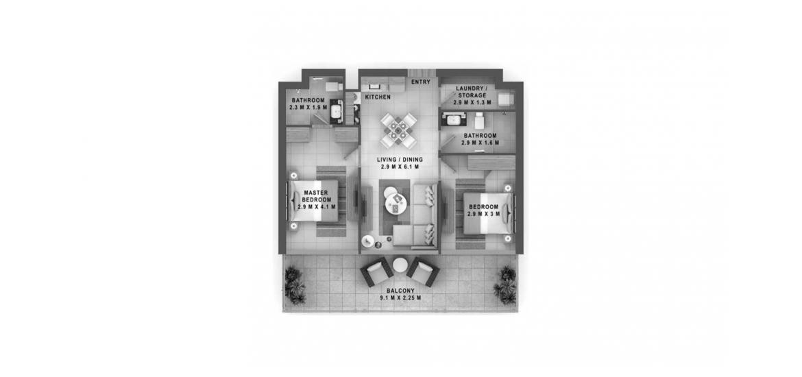 Floor plan «2BR 84SQM», 2 bedrooms in REVA RESIDENCES