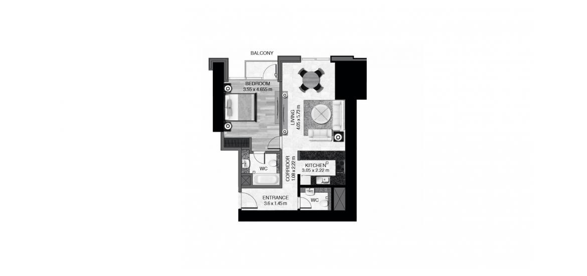 Floor plan «75SQM», 1 bedroom in AL HABTOOR CITY