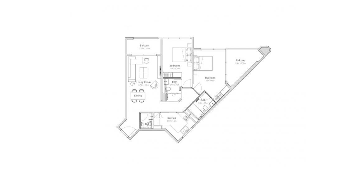Floor plan «A», 2 bedrooms in REGALIA APARTMENTS