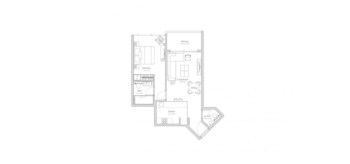 Floor plan «C», 1 bedroom in REGALIA APARTMENTS