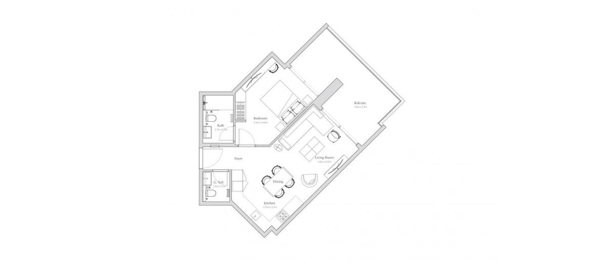 Floor plan «ET», 1 bedroom in REGALIA APARTMENTS