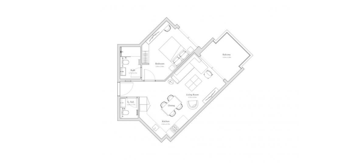 Floor plan «E», 1 bedroom in REGALIA APARTMENTS