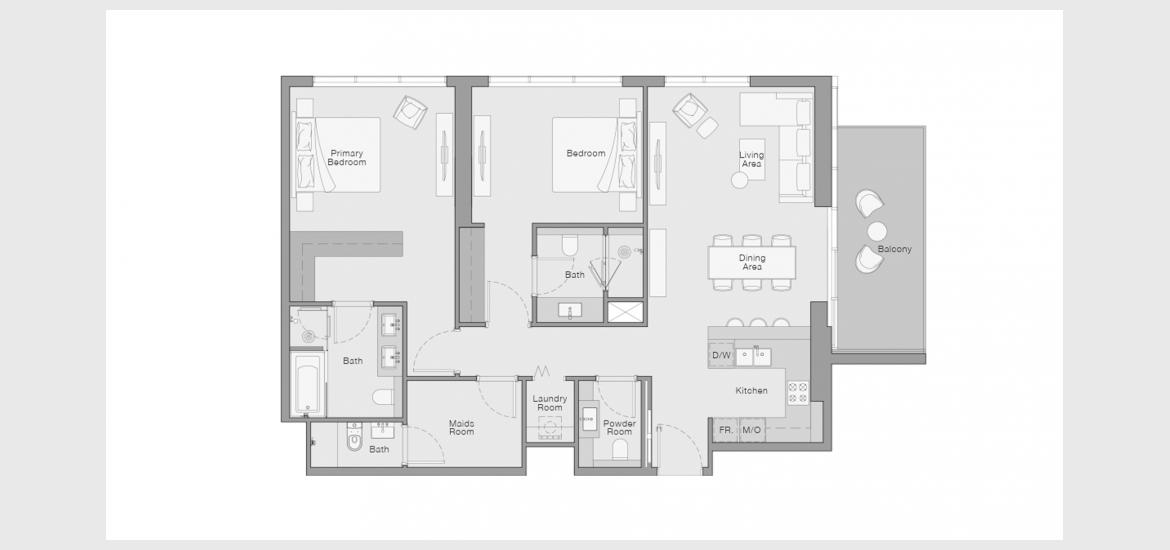 Floor plan «2 BERDROOM TYPE A», 2 bedrooms in THE QUAYSIDE RESIDENCES