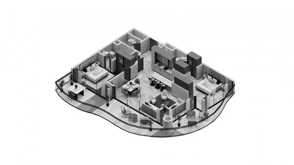 Floor plan «2br 136sqm v1», 2 bedrooms in DAMAC CHIC TOWER