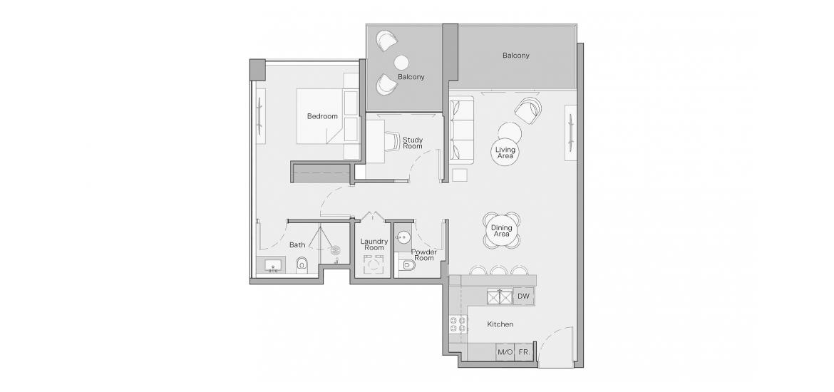 Floor plan «93 SQ.M 1 BEDROOM TYPE B», 1 bedroom in THE CRESTMARK APARTMENTS