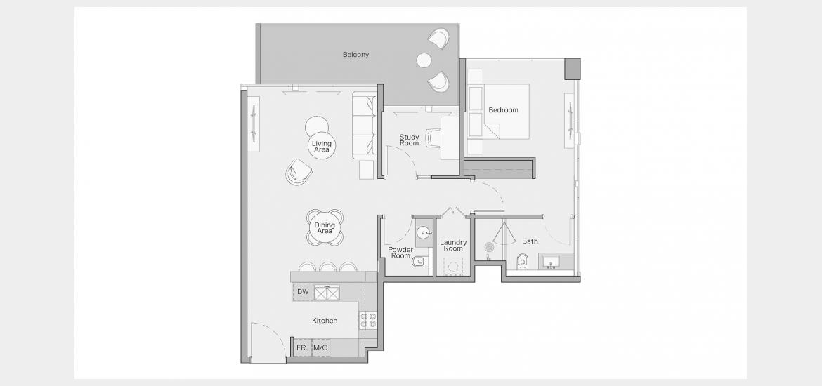 Floor plan «95 SQ.M 1 BEDROOM TYPE D», 1 bedroom in THE CRESTMARK APARTMENTS